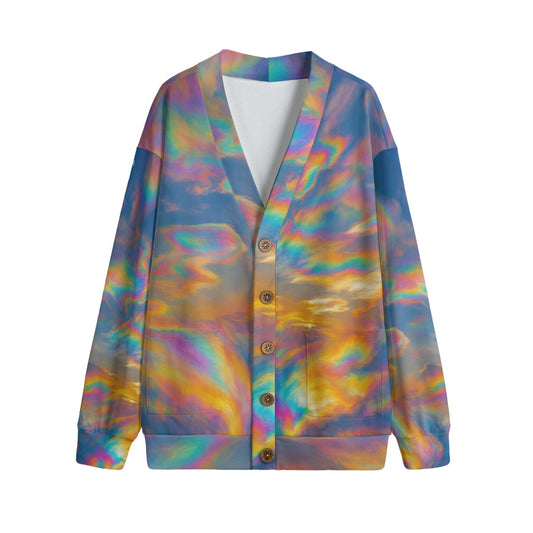 Unisex V-neck Knitted Fleece Cardigan With Button Closure