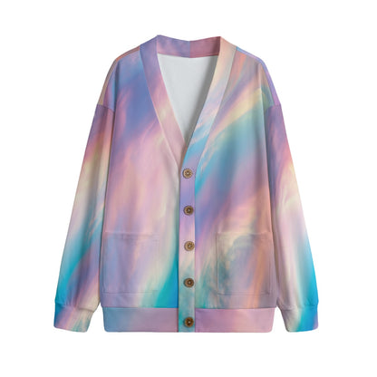 Unisex V-neck Knitted Fleece Cardigan With Button Closure