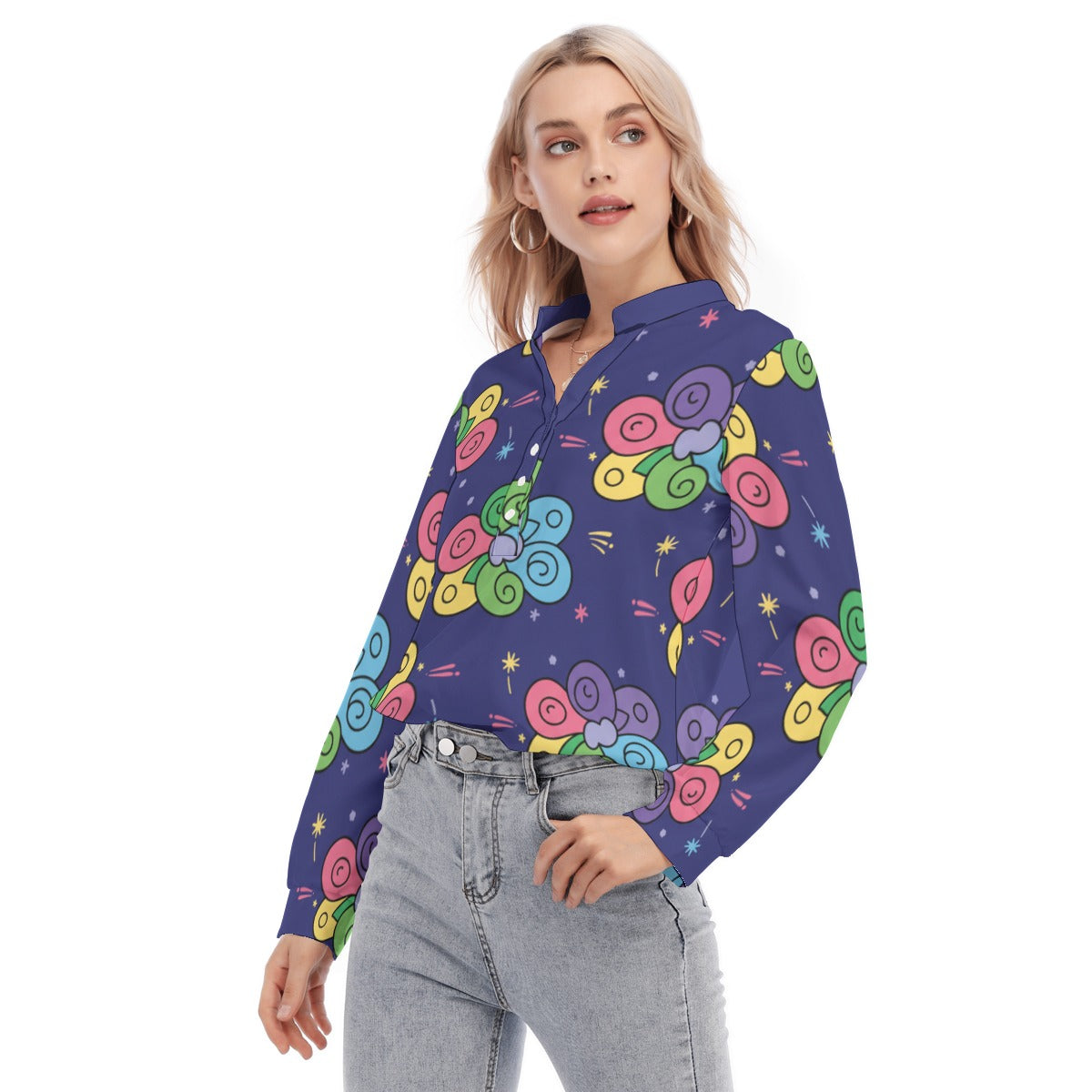 Women's Long Sleeve Blouse With Button Closure