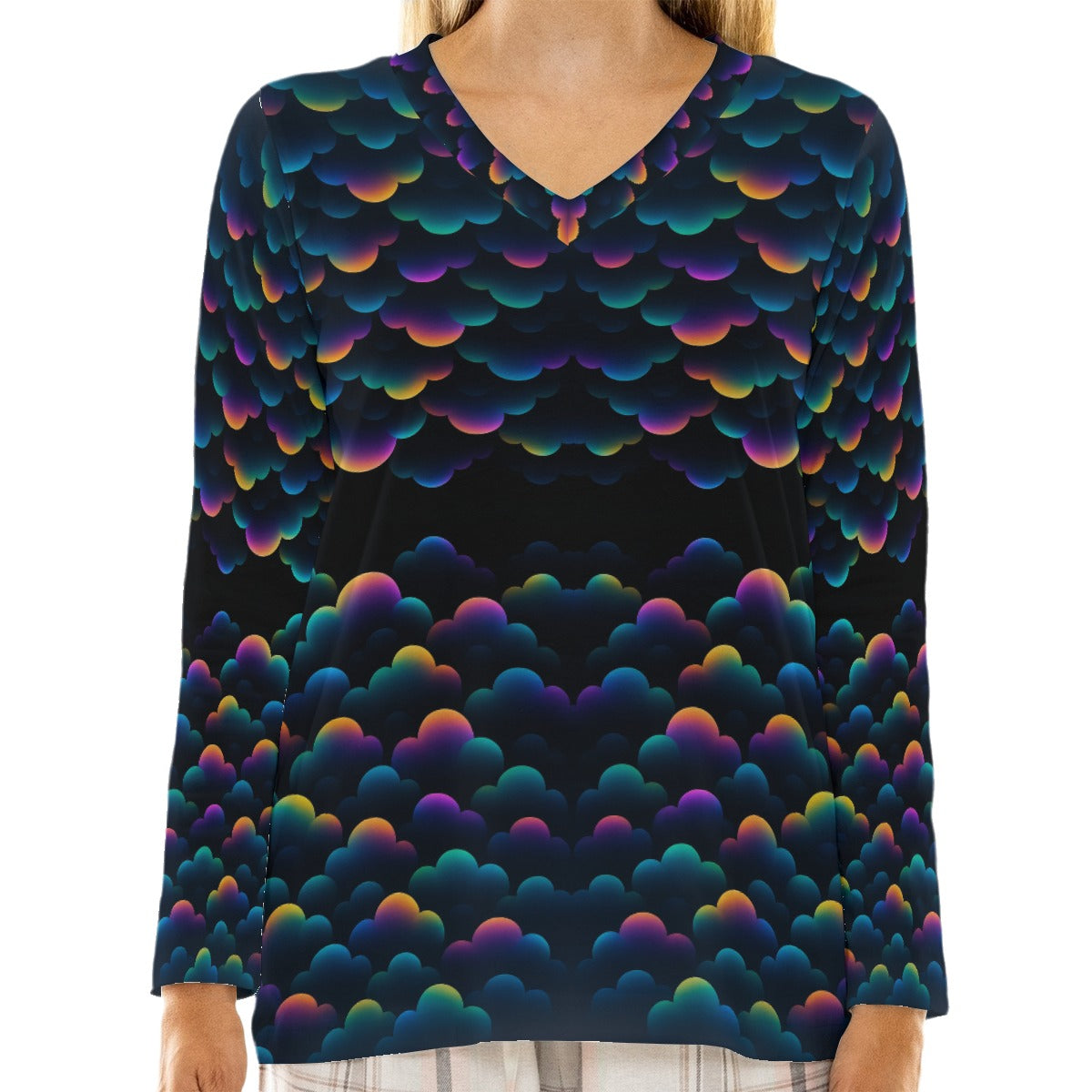 Women's Loose V-Neck T-Shirt With Long Sleeve