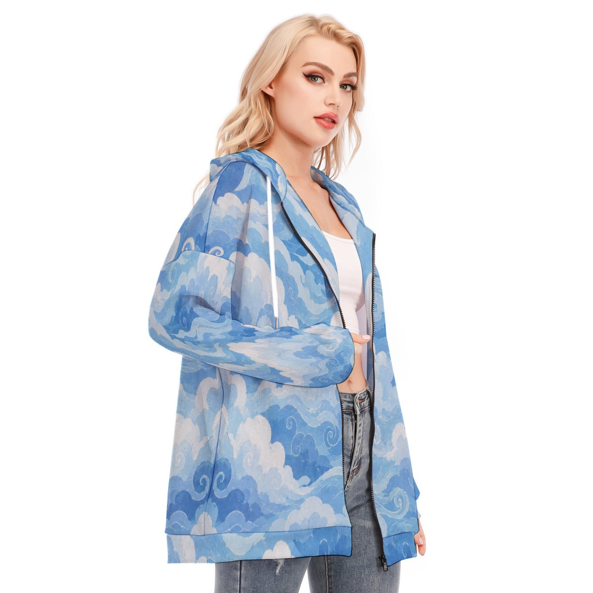 Women's Long Hoodie With Zipper Closure