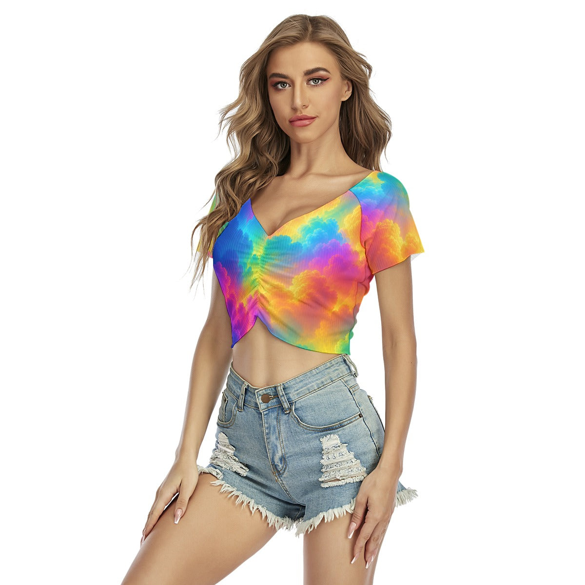 Women's Raglan Drawstring Front Crop Tee