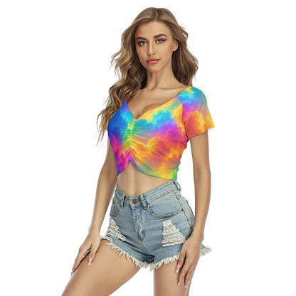 Women's Raglan Drawstring Front Crop Tee