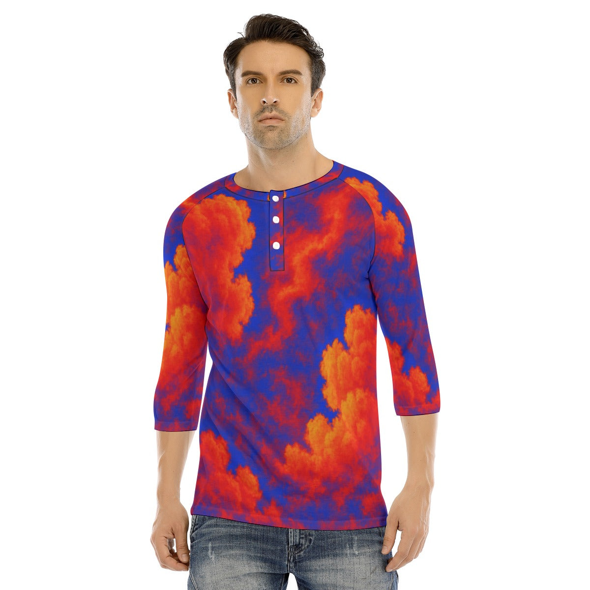 Men's Bracelet Sleeve T-shirt With Button Closure - view 1
