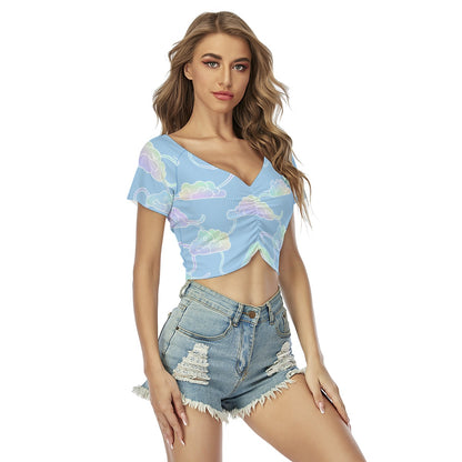 Women's Raglan Drawstring Front Crop Tee
