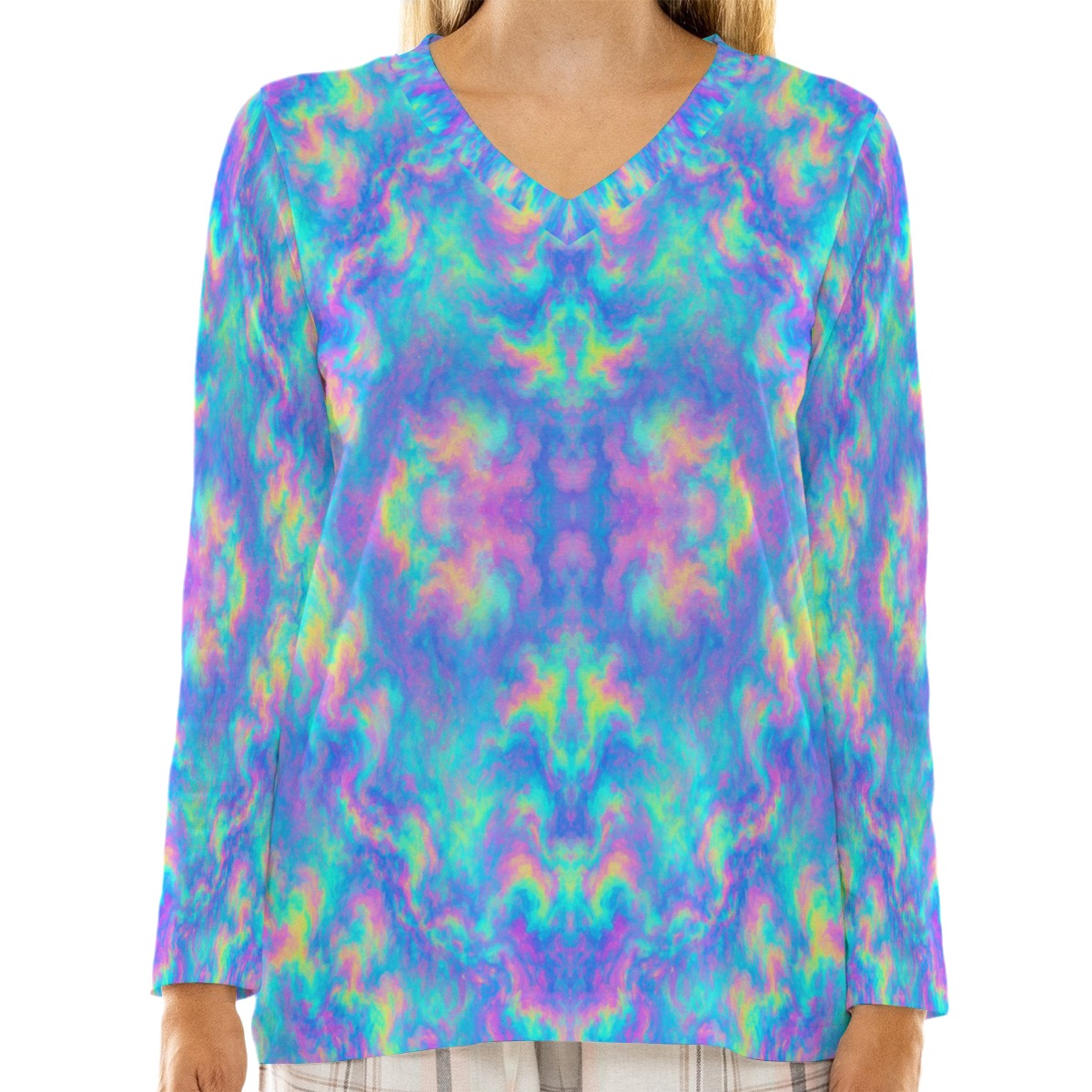 Women's Loose V-Neck T-Shirt With Long Sleeve