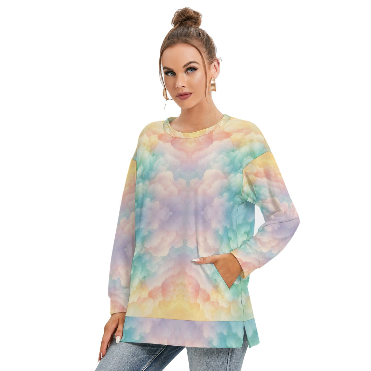 Women's Side Split O-neck Sweatshirt