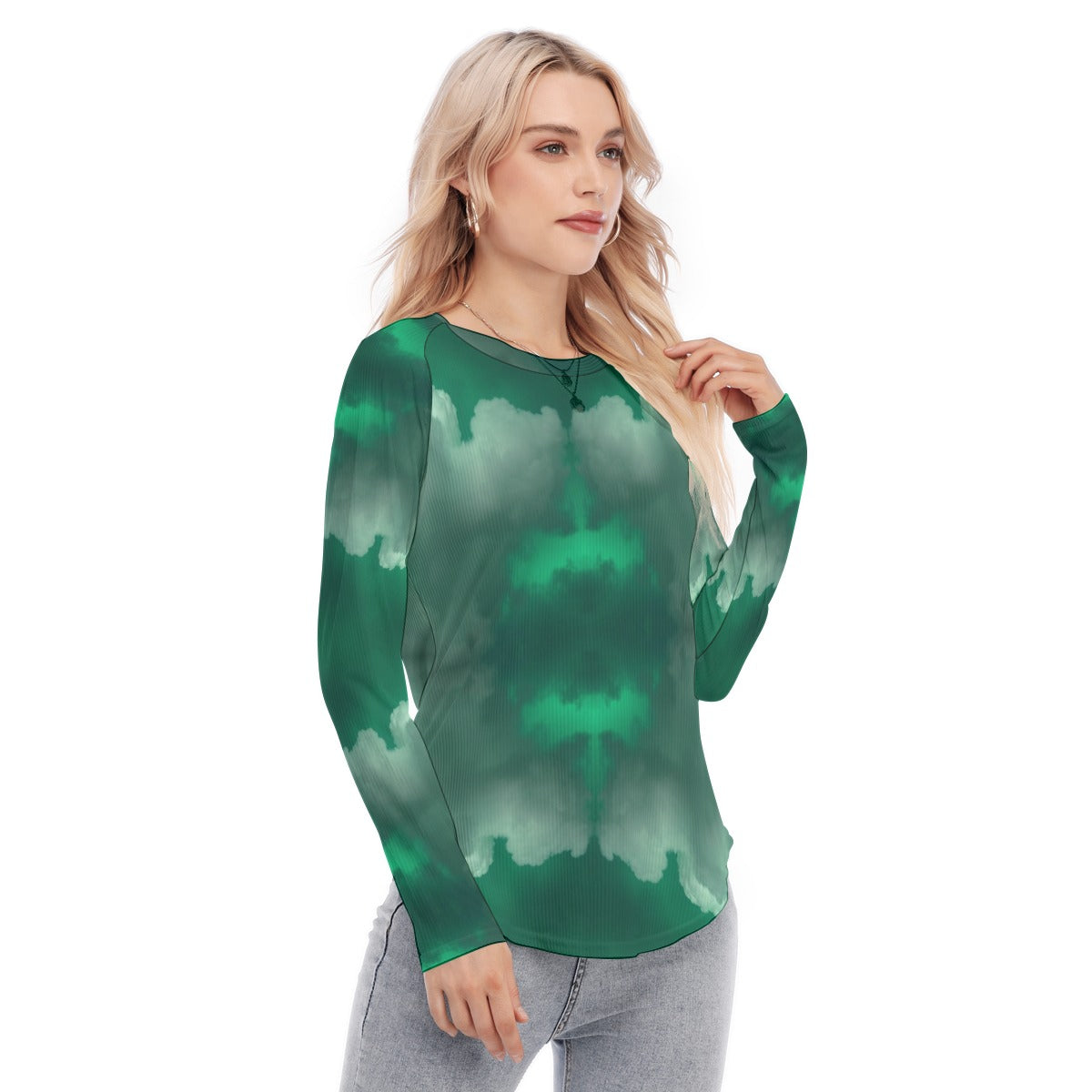 Women's Raglan Sleeves U-Shaped Hem Long Sleeves Blouse