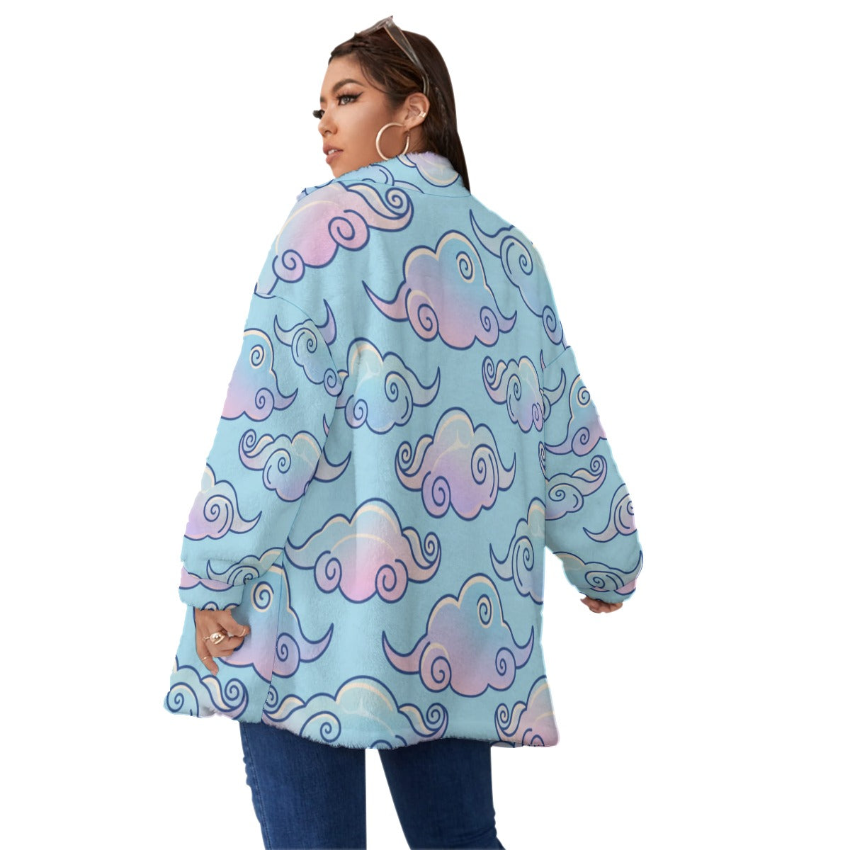 Unisex Borg Fleece Stand-up Collar Coat With Zipper Closure(Plus Size)