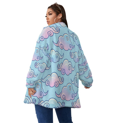 Unisex Borg Fleece Stand-up Collar Coat With Zipper Closure(Plus Size)