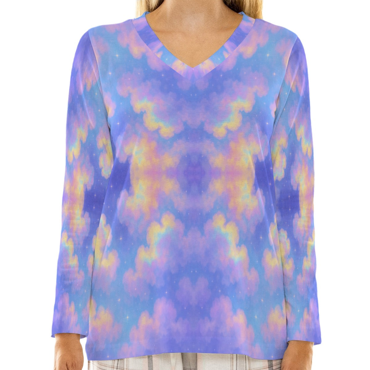 Women's Loose V-Neck T-Shirt With Long Sleeve