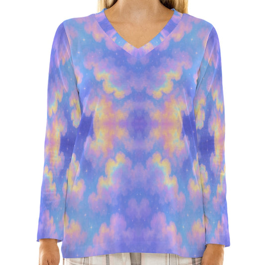 Women's Loose V-Neck T-Shirt With Long Sleeve