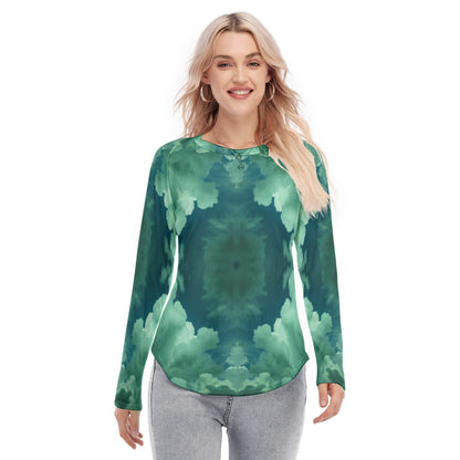 Women's Raglan Sleeves U-Shaped Hem Long Sleeves Blouse