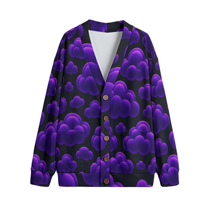 Unisex V-neck Knitted Fleece Cardigan With Button Closure