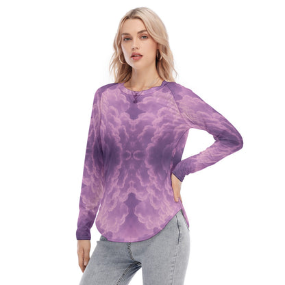 Women's Raglan Sleeves U-Shaped Hem Long Sleeves Blouse
