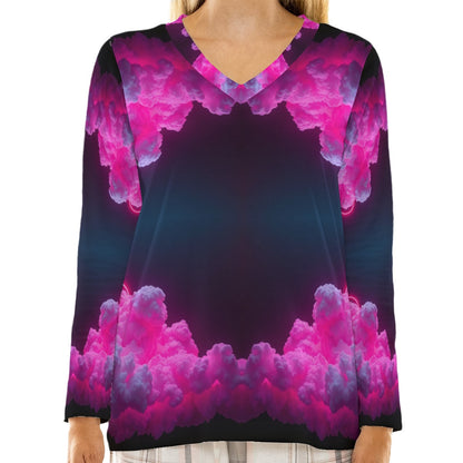 Women's Loose V-Neck T-Shirt With Long Sleeve