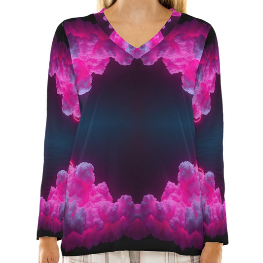 Women's Loose V-Neck T-Shirt With Long Sleeve