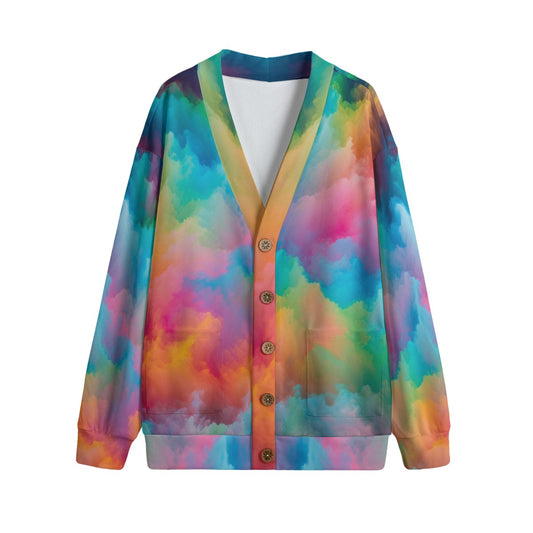 Unisex V-neck Knitted Fleece Cardigan With Button Closure