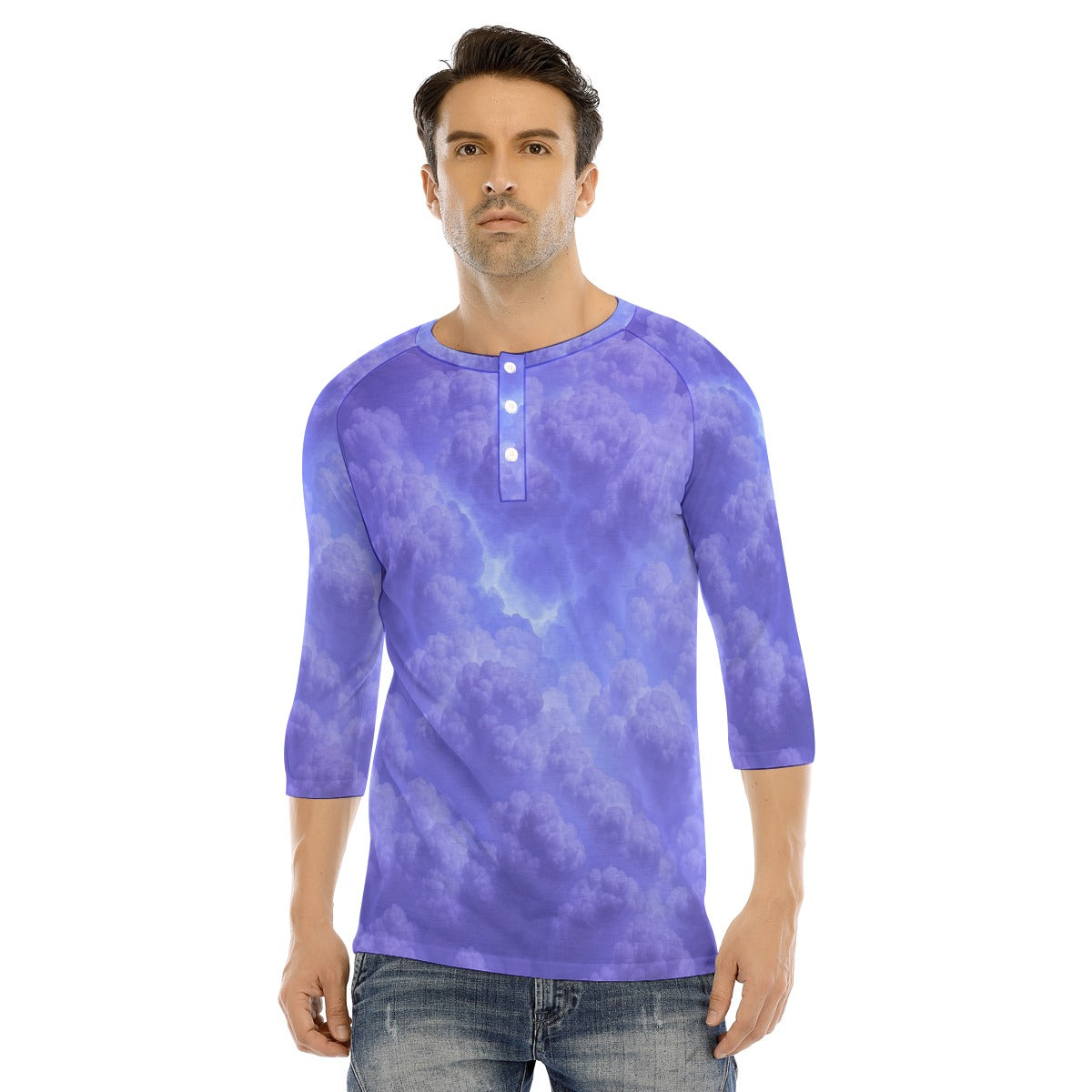 Men's Bracelet Sleeve T-shirt With Button Closure - view 1