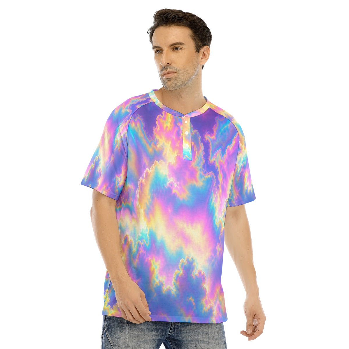 Men's Raglan Sleeve T-shirt With Button Closure