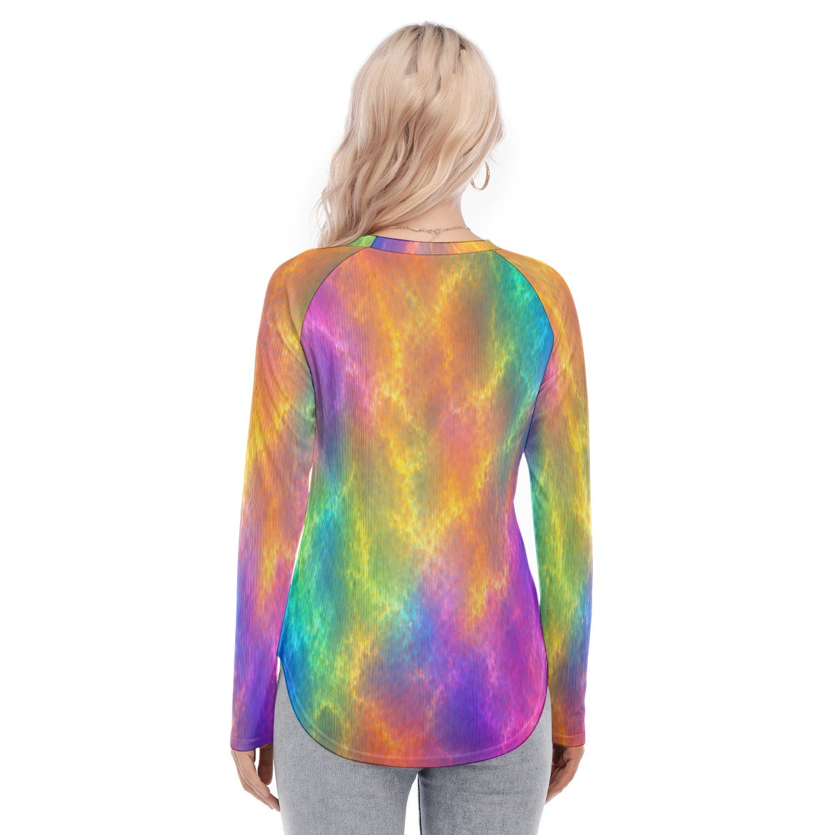 Women's Raglan Sleeves U-Shaped Hem Long Sleeves Blouse