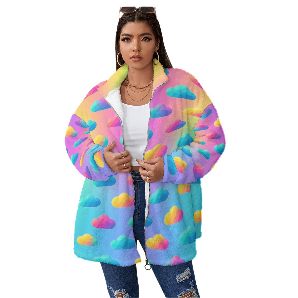 Unisex Borg Fleece Stand-up Collar Coat With Zipper Closure(Plus Size)