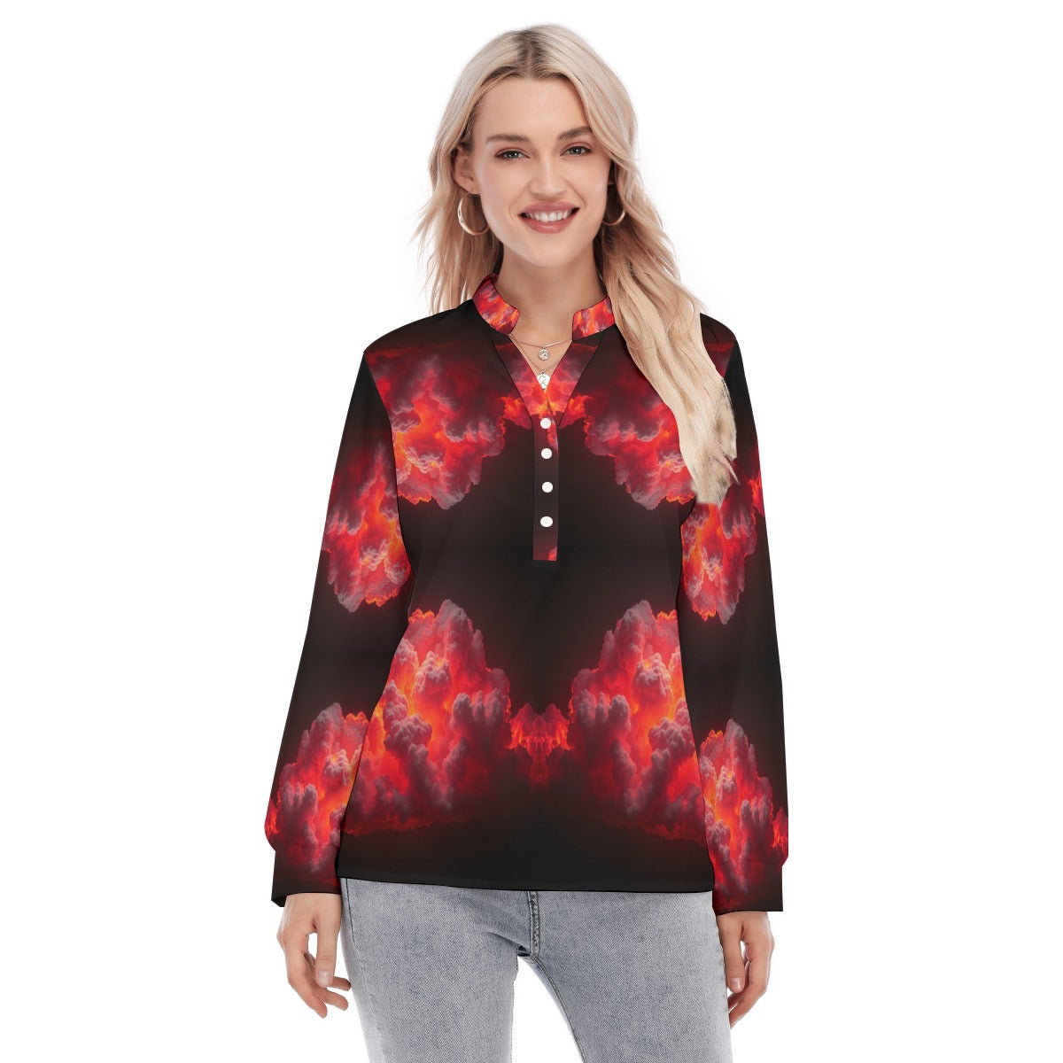 Women's Long Sleeve Blouse With Button Closure