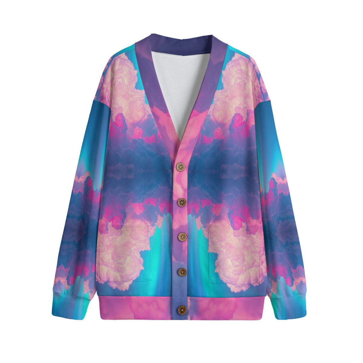 Unisex V-neck Knitted Fleece Cardigan With Button Closure