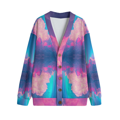 Unisex V-neck Knitted Fleece Cardigan With Button Closure