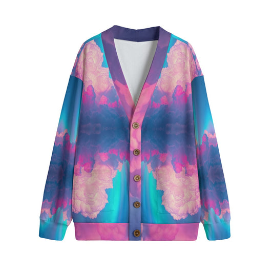 Unisex V-neck Knitted Fleece Cardigan With Button Closure