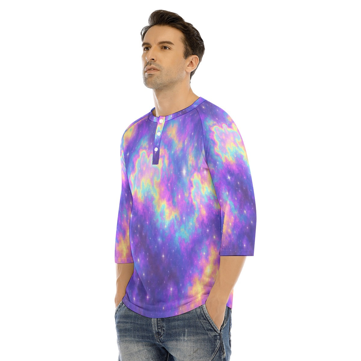 Men's Bracelet Sleeve T-shirt With Button Closure - view 3