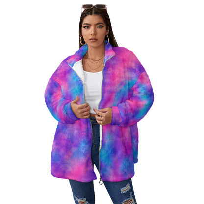 Unisex Borg-Fleece Stand-Up Collar Zip Coat — Plus Size - view 1