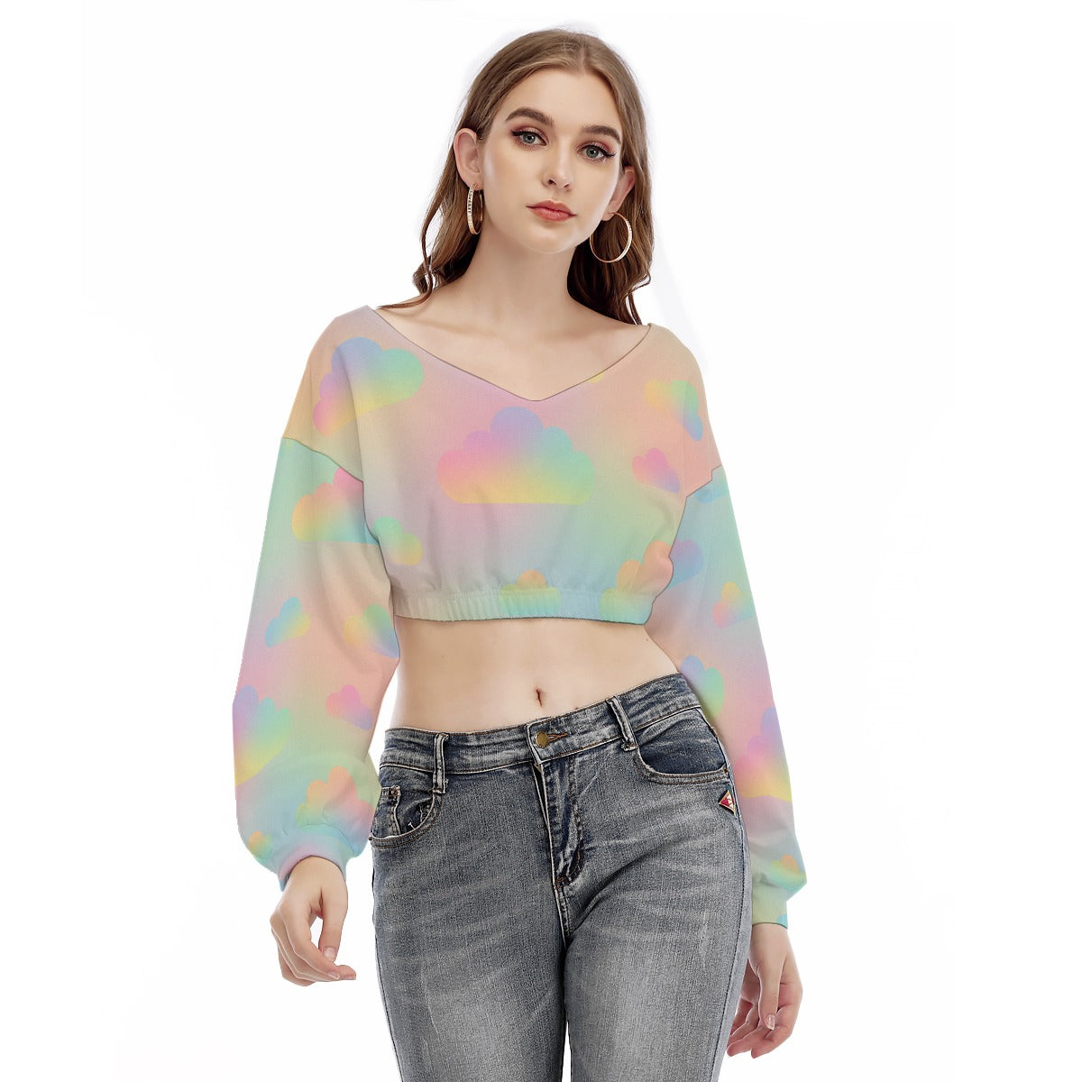Women's V-neck Long Sleeve Cropped Sweatshirt