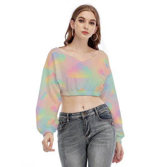 Women's V-neck Long Sleeve Cropped Sweatshirt