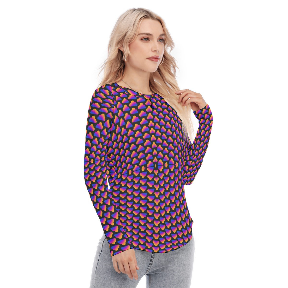 Women's Raglan Sleeves U-Shaped Hem Long Sleeves Blouse