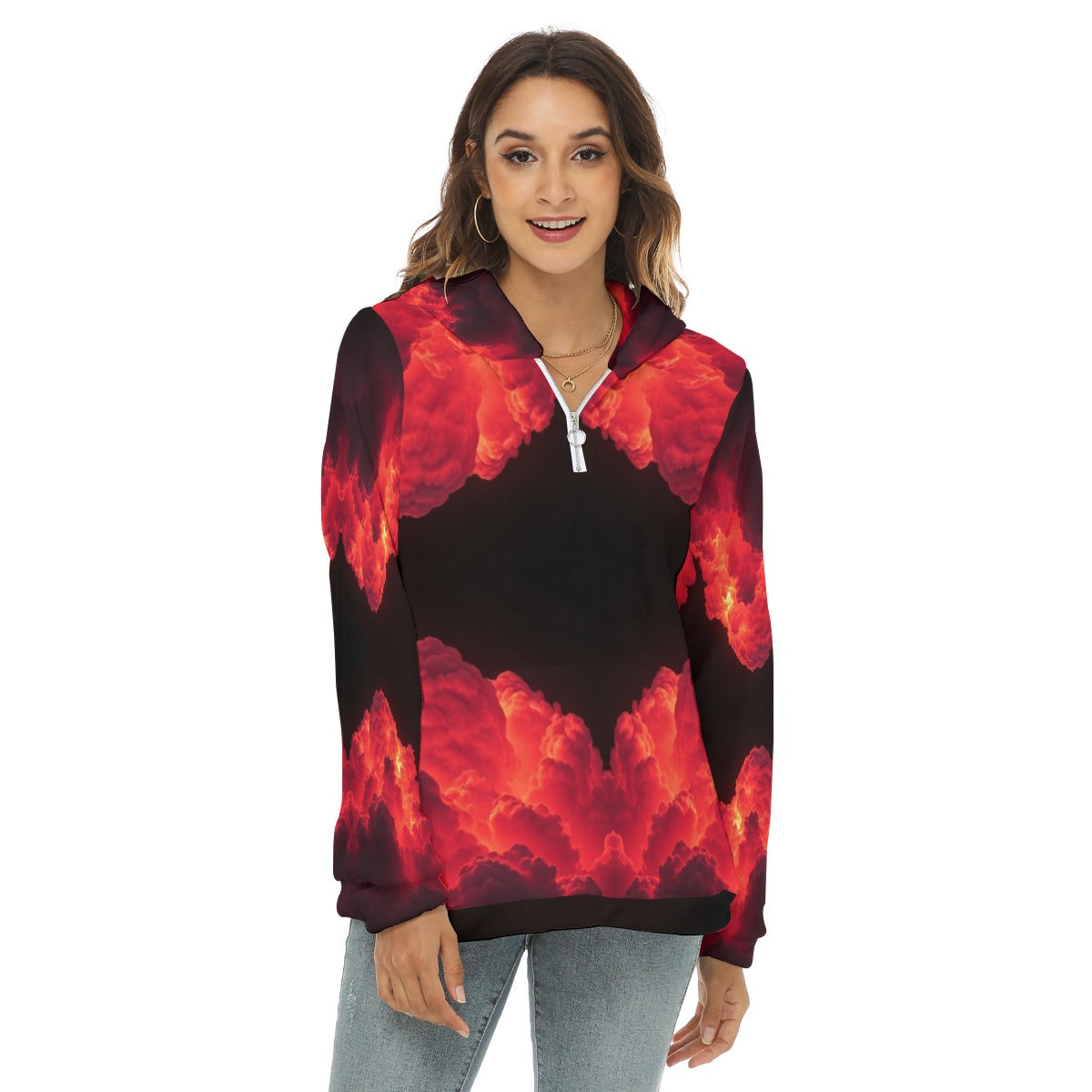 Women's Borg Fleece Hoodie With Half Zip