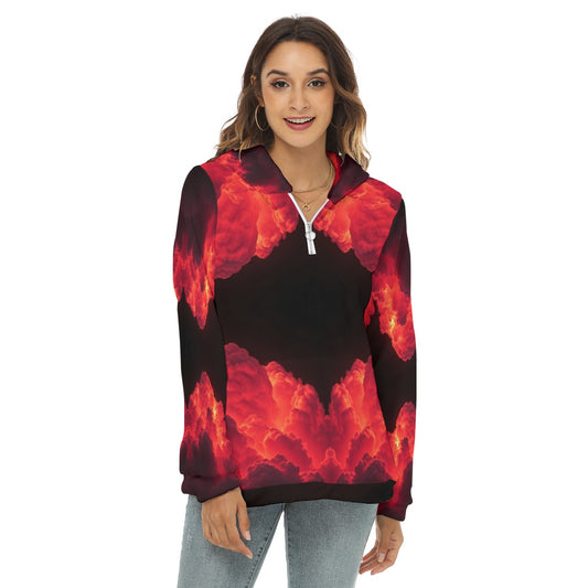 Women's Borg Fleece Hoodie With Half Zip