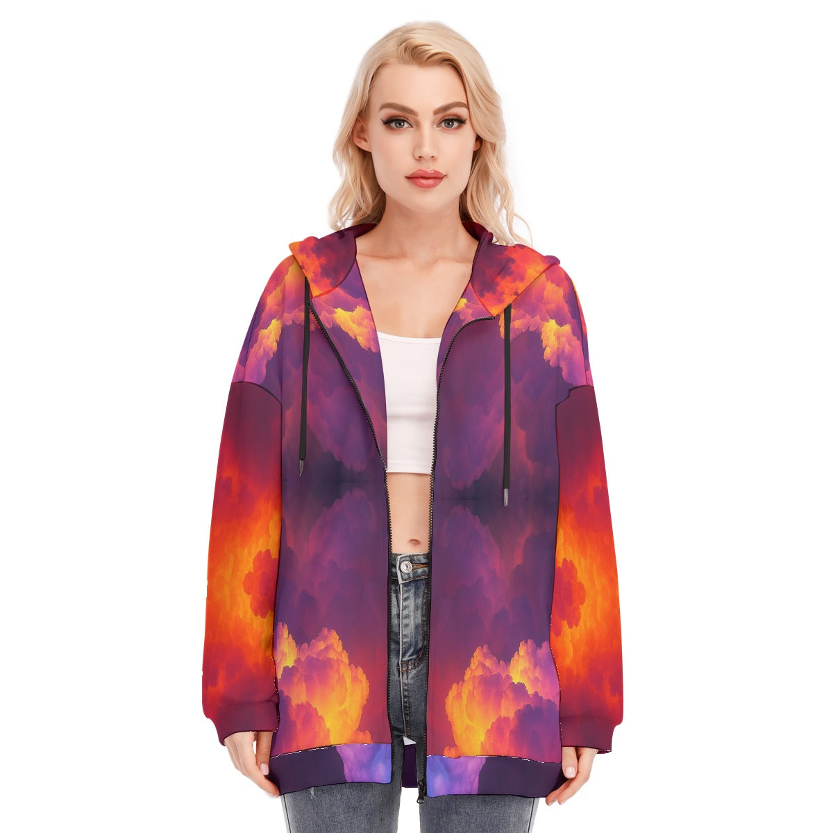 Women's Long Hoodie With Zipper Closure