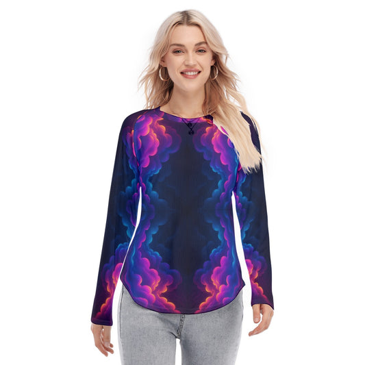 Women's Raglan Sleeves U-Shaped Hem Long Sleeves Blouse