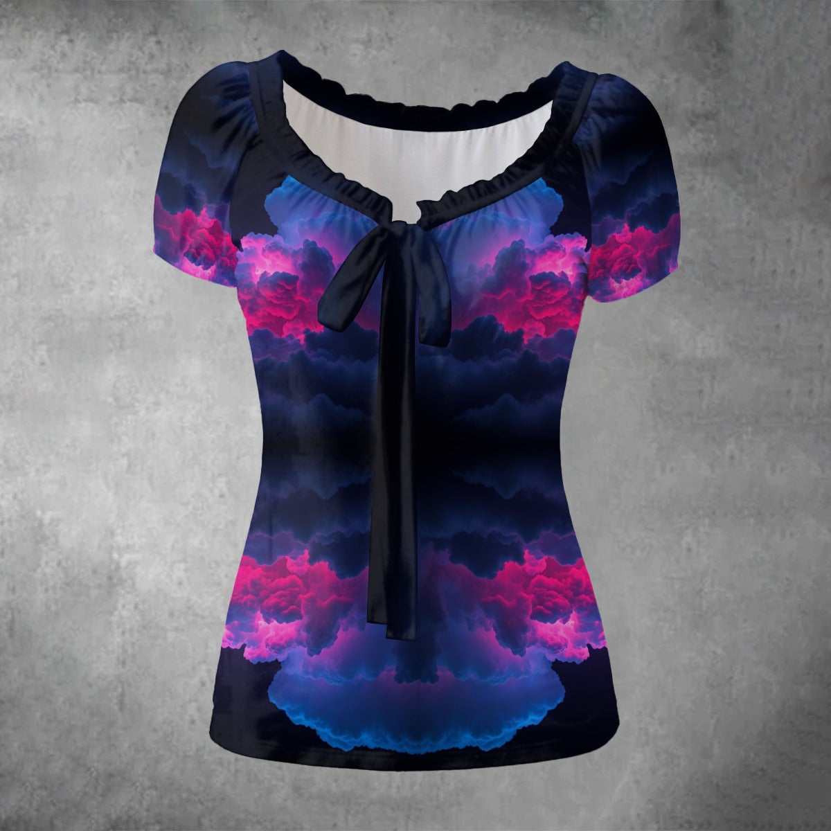 All-over print Women's Puff Sleeve Pleated Shirt
