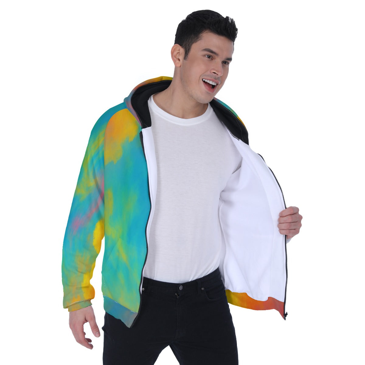 Men's Heavy Fleece Raglan Zip Up Hoodie With Pocket