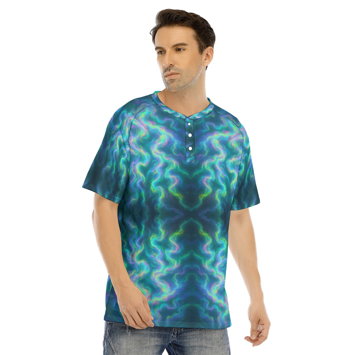 Men's Raglan Sleeve T-shirt With Button Closure