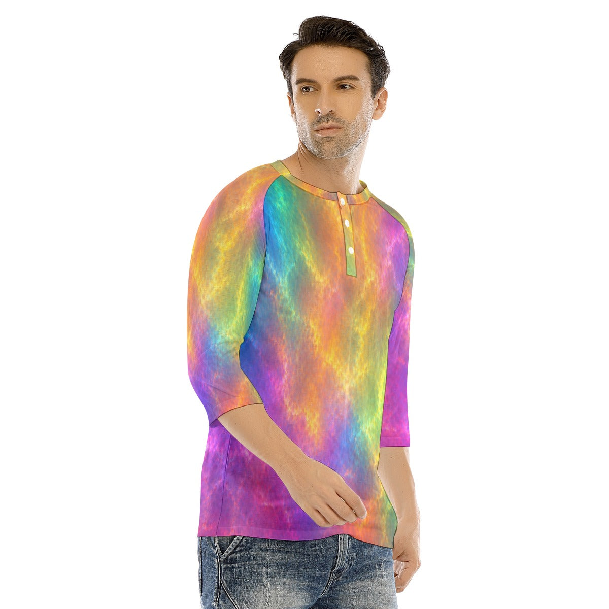 Men's Bracelet Sleeve T-shirt With Button Closure - view 2