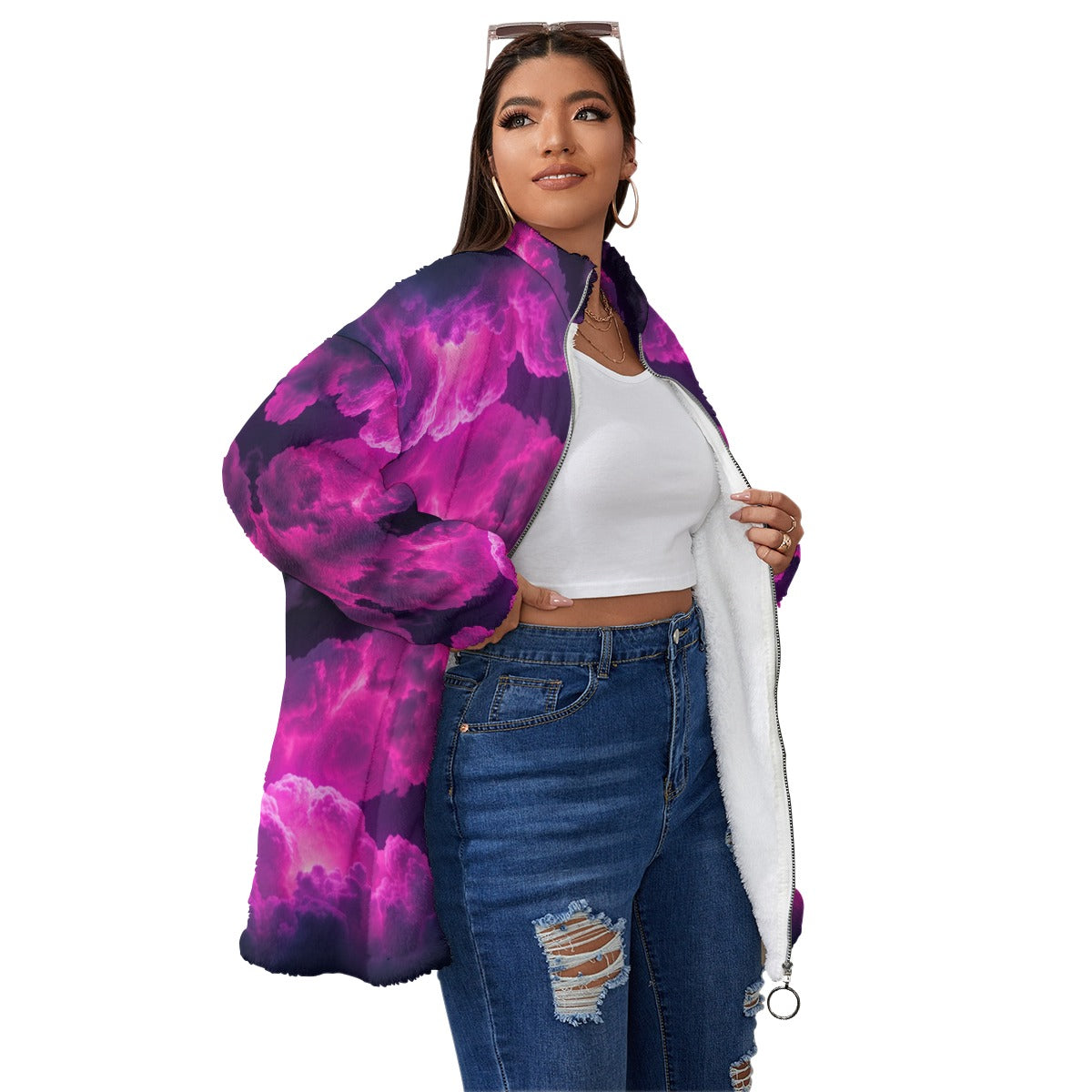 Unisex Borg Fleece Stand-up Collar Coat With Zipper Closure(Plus Size)