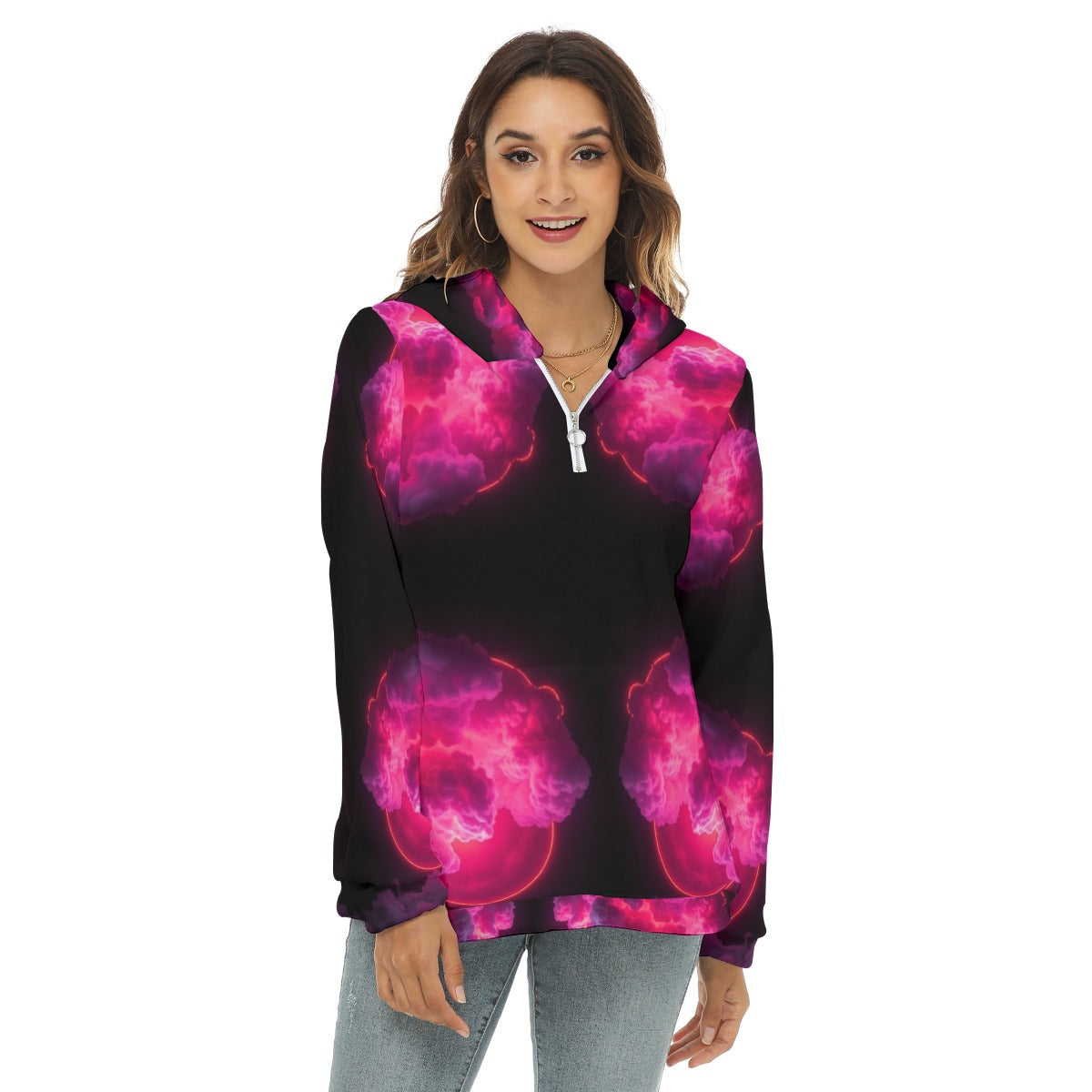 Women's Borg Fleece Hoodie With Half Zip