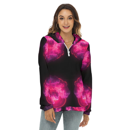 Women's Borg Fleece Hoodie With Half Zip