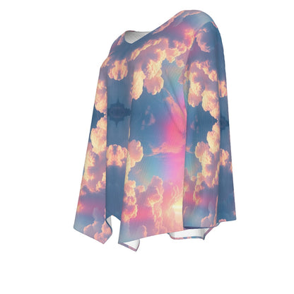 Women's V-neck T-shirt With Irregular Hem