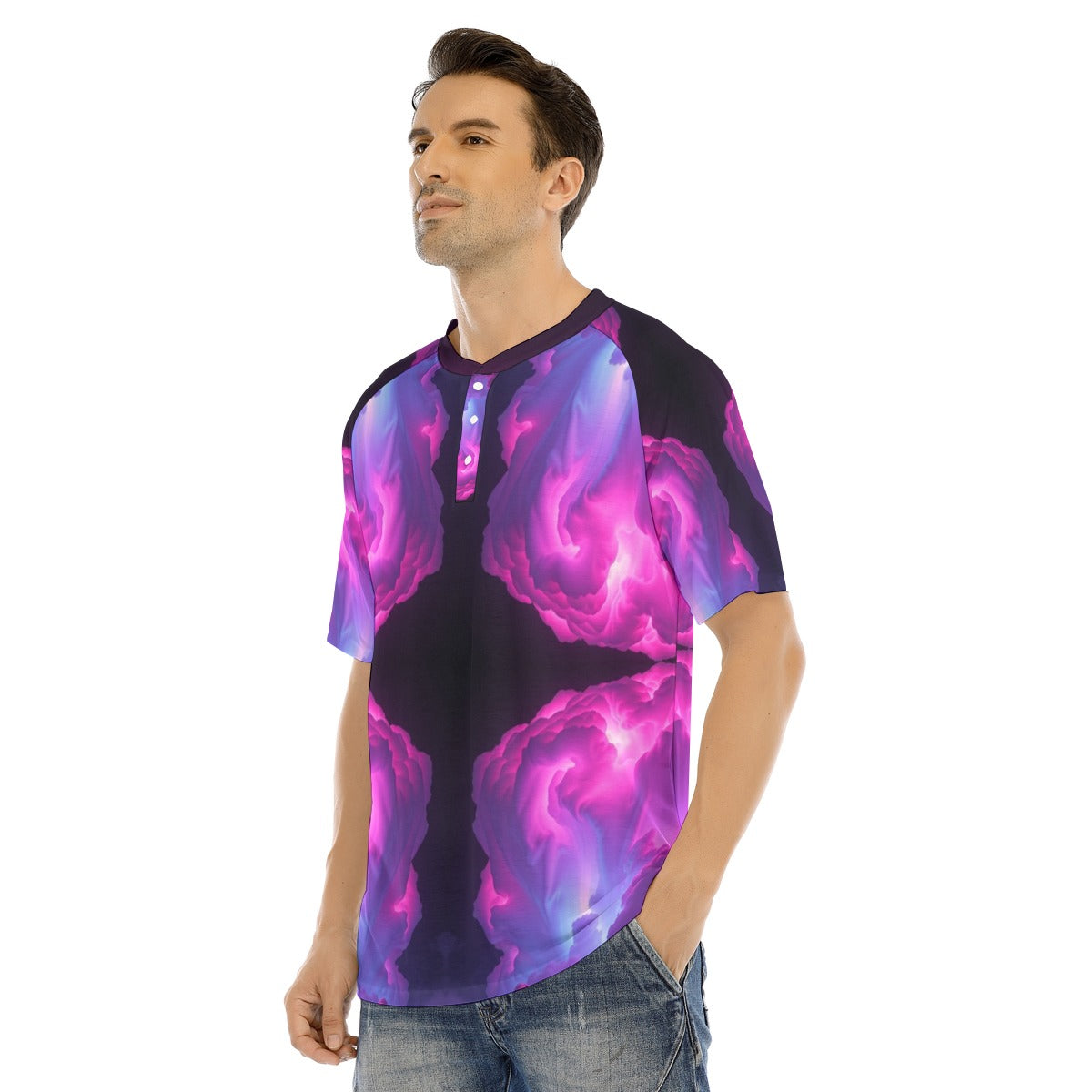 Men's Raglan Sleeve T-shirt With Button Closure