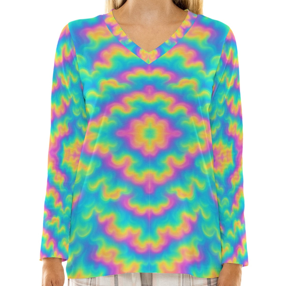 Women's Loose V-Neck T-Shirt With Long Sleeve