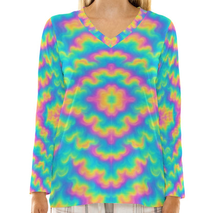 Women's Loose V-Neck T-Shirt With Long Sleeve